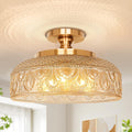 Lamomo Semi Flush Mount Ceiling Light - Larger 3-Bulb Amber Globe