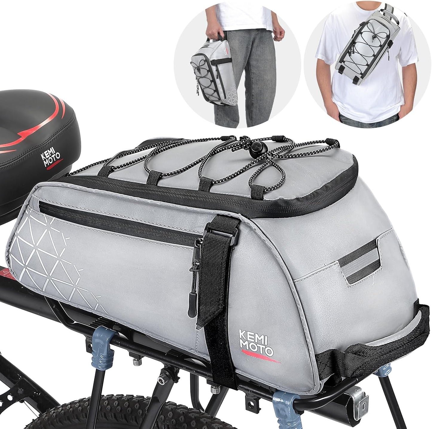 KEMIMOTO Rear Bike Rack Bag: 8L Water Resistant Trunk Bag