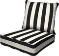 Honeycomb Outdoor Deep Seat Cabana Stripe Black & Ivory Cushion Set