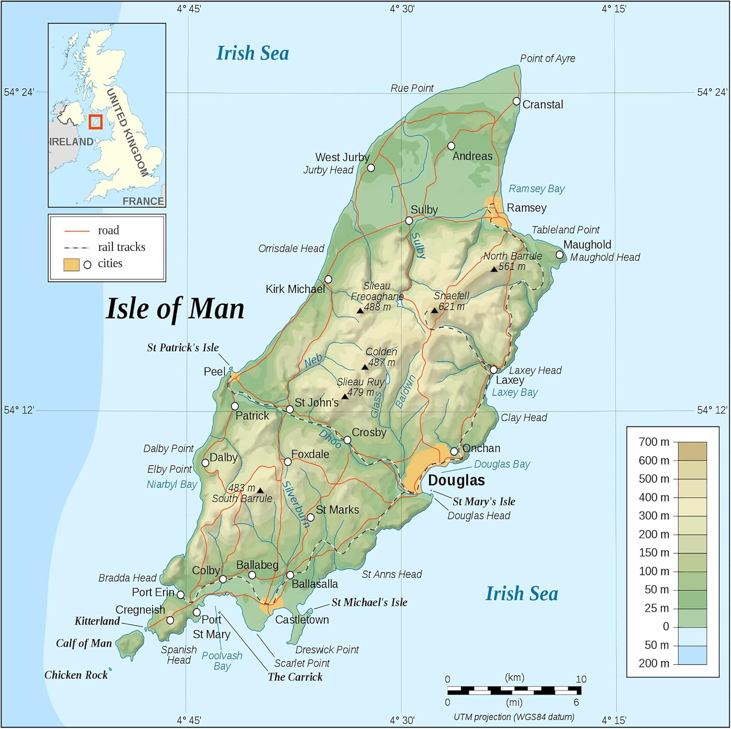 Large Detailed Isle of Man Map: Roads & Cities