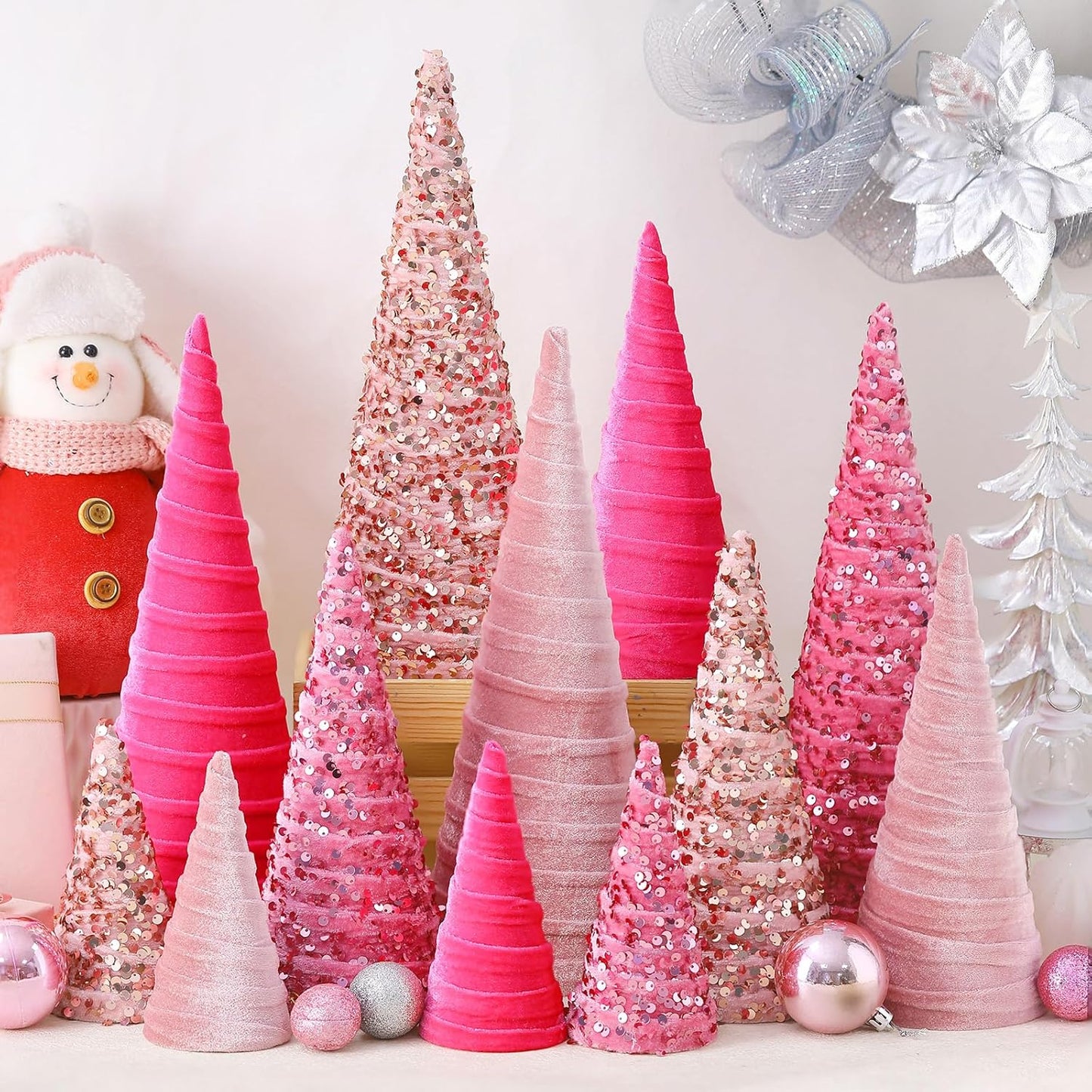 12 Pcs Christmas Velvet Trees Set for Modern Holiday Decor