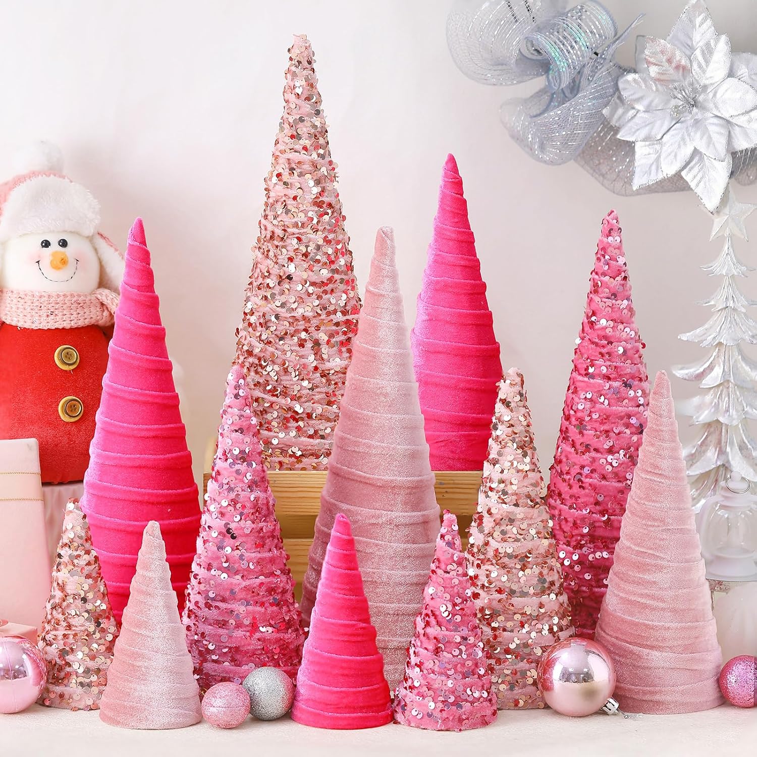 12 Pcs Christmas Velvet Trees Set for Modern Holiday Decor