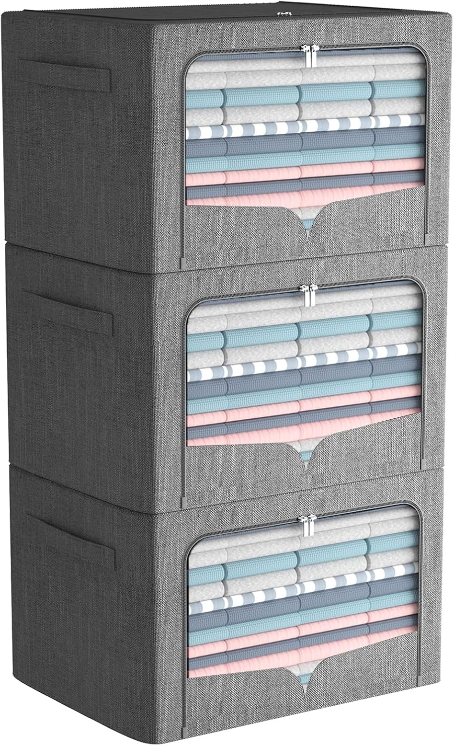 3 Pack Foldable Metal Frame Storage Bins for Organizing Clothes