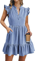 Denim Dress for Women Ruffle Short Sleeve V Neck Jean Mini Dress our