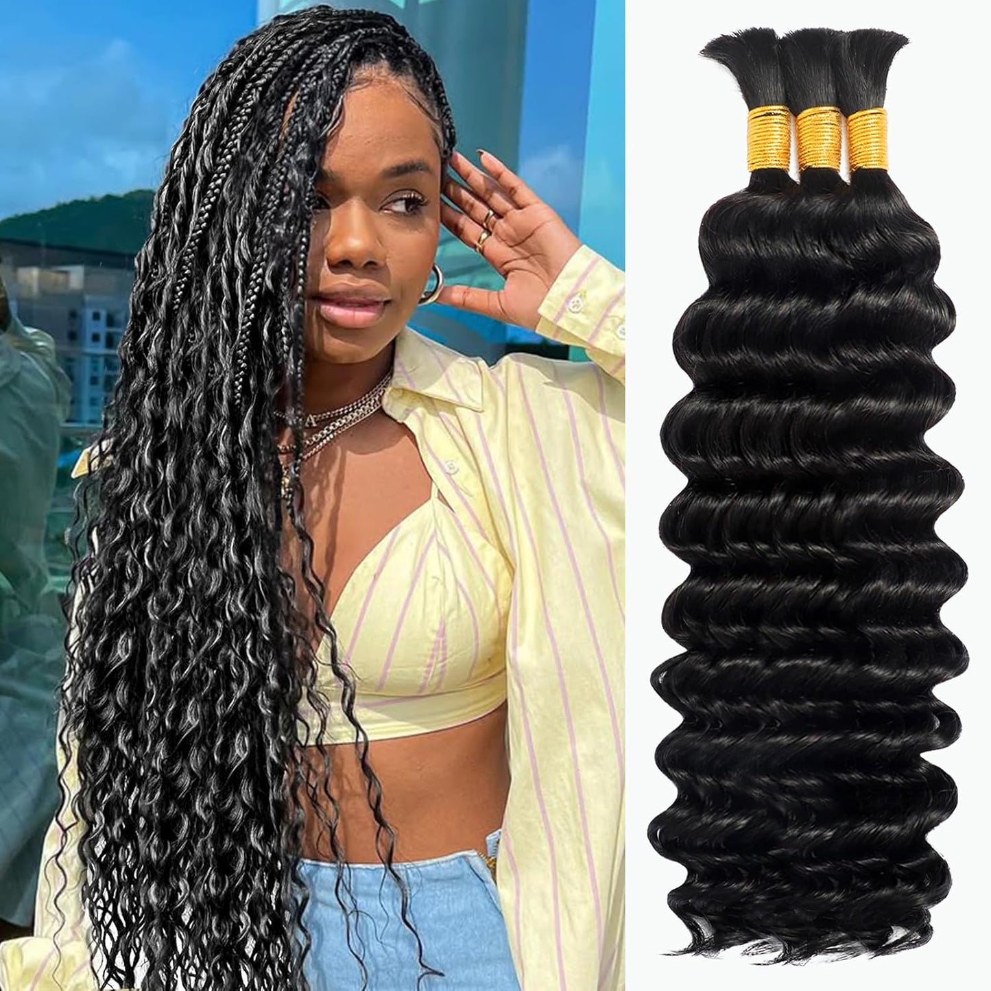 Human Braiding Hair for Boho Braids - 22 Inch Deep Wave