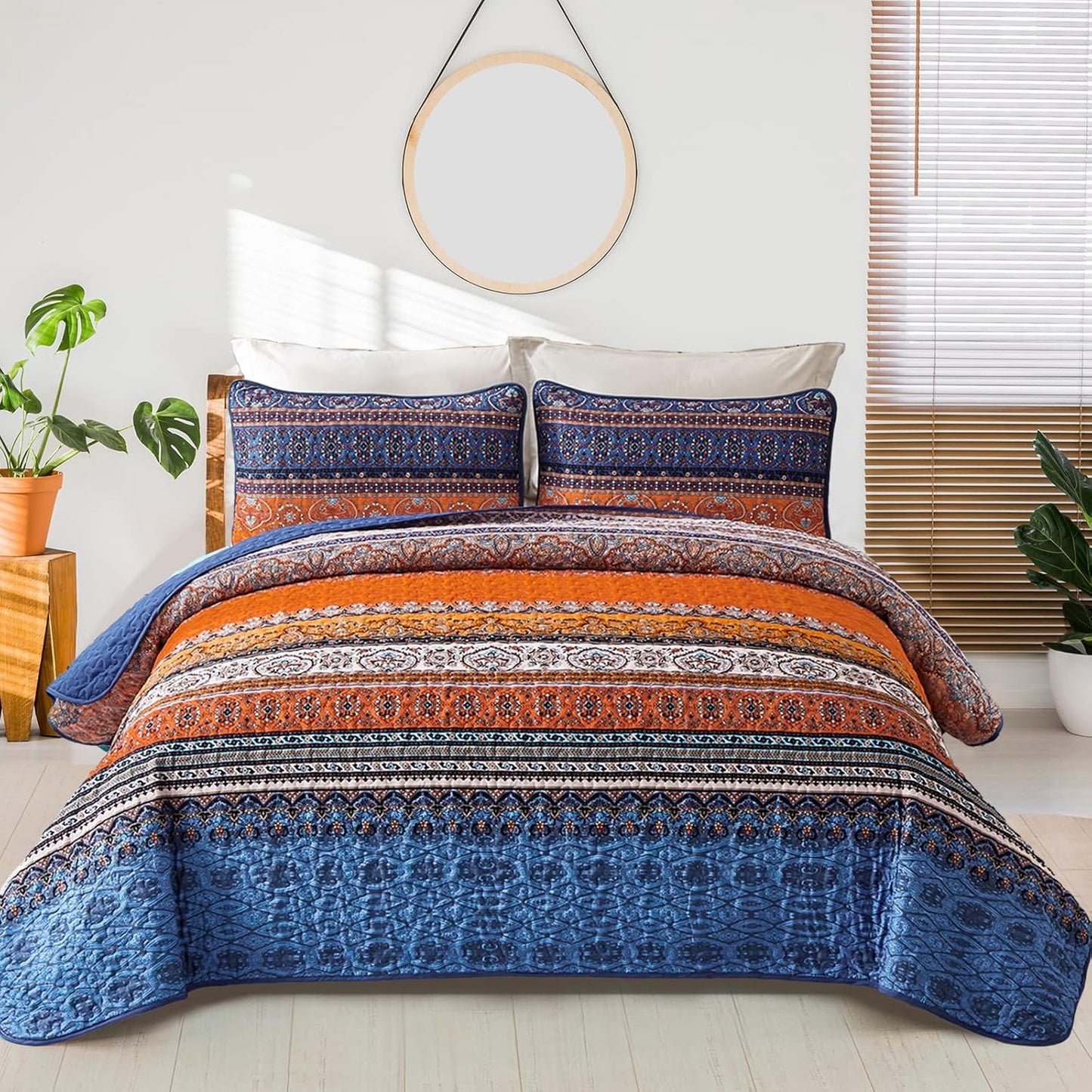 Boho Fall Quilt King Size - Lightweight Microfiber Bedspread