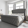 Queen Size Platform Bed Frame Velvet Upholstered Sleigh Bed - Luxury