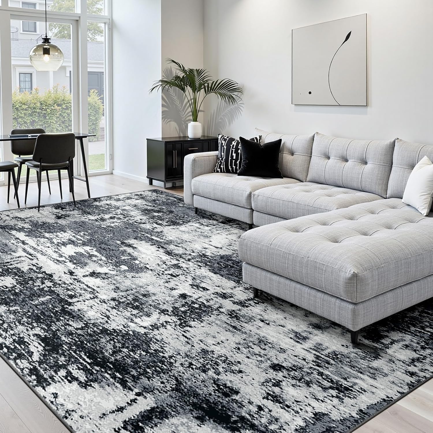Washable Area Rugs 9ftx12ft Non-Slip Modern Abstract Soft