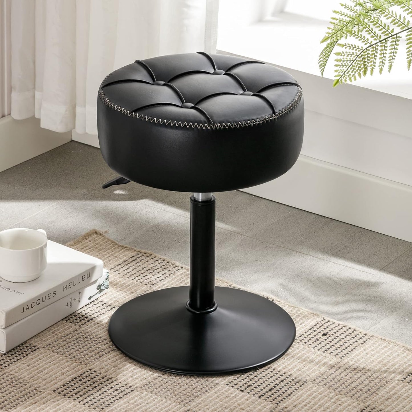360Swivel Adjustable Vanity Stool - Black Faux Leather