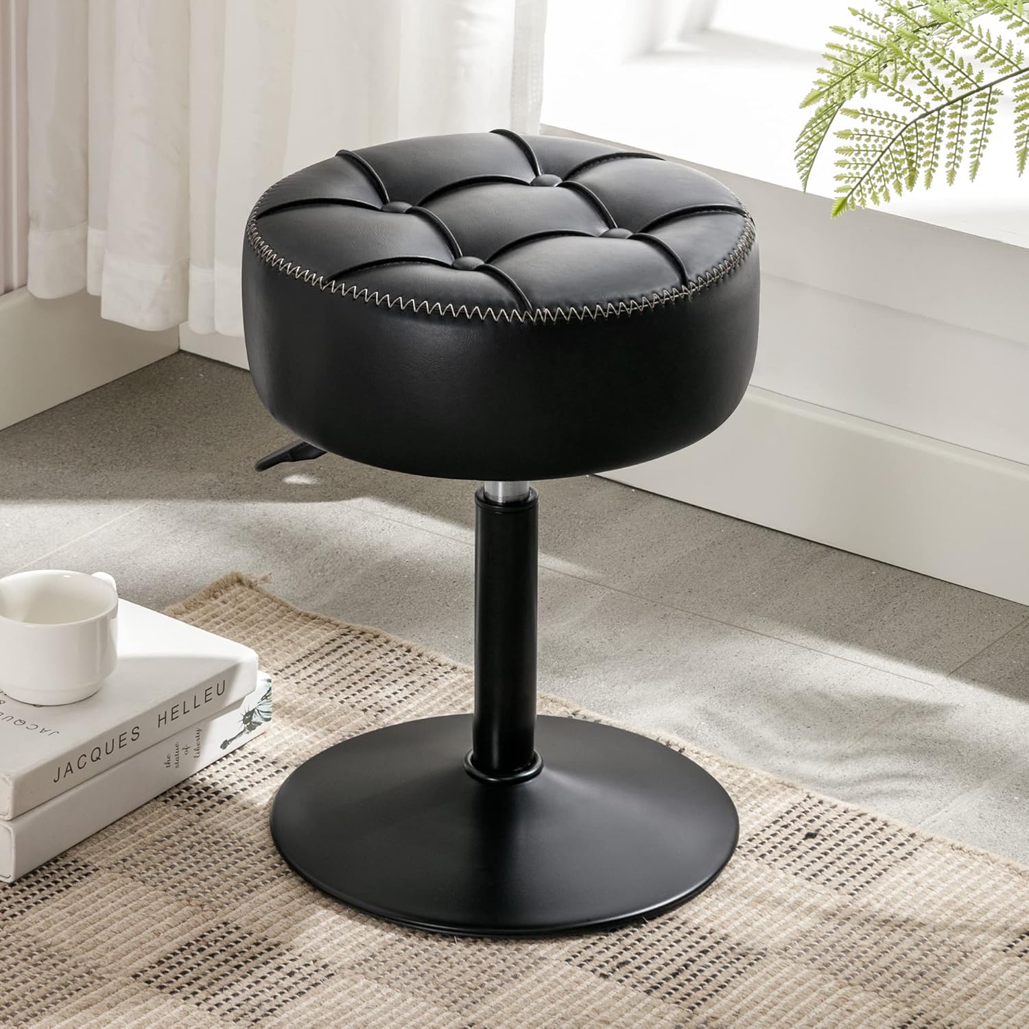 360Swivel Adjustable Vanity Stool - Black Faux Leather