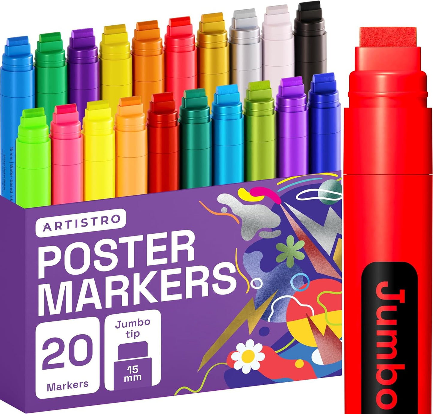 ARTISTRO 20 Jumbo Poster Markers for Vibrant Art Projects