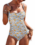 One Piece Swimsuit Ruched Tummy Control - Flattering Vintage Fit sea