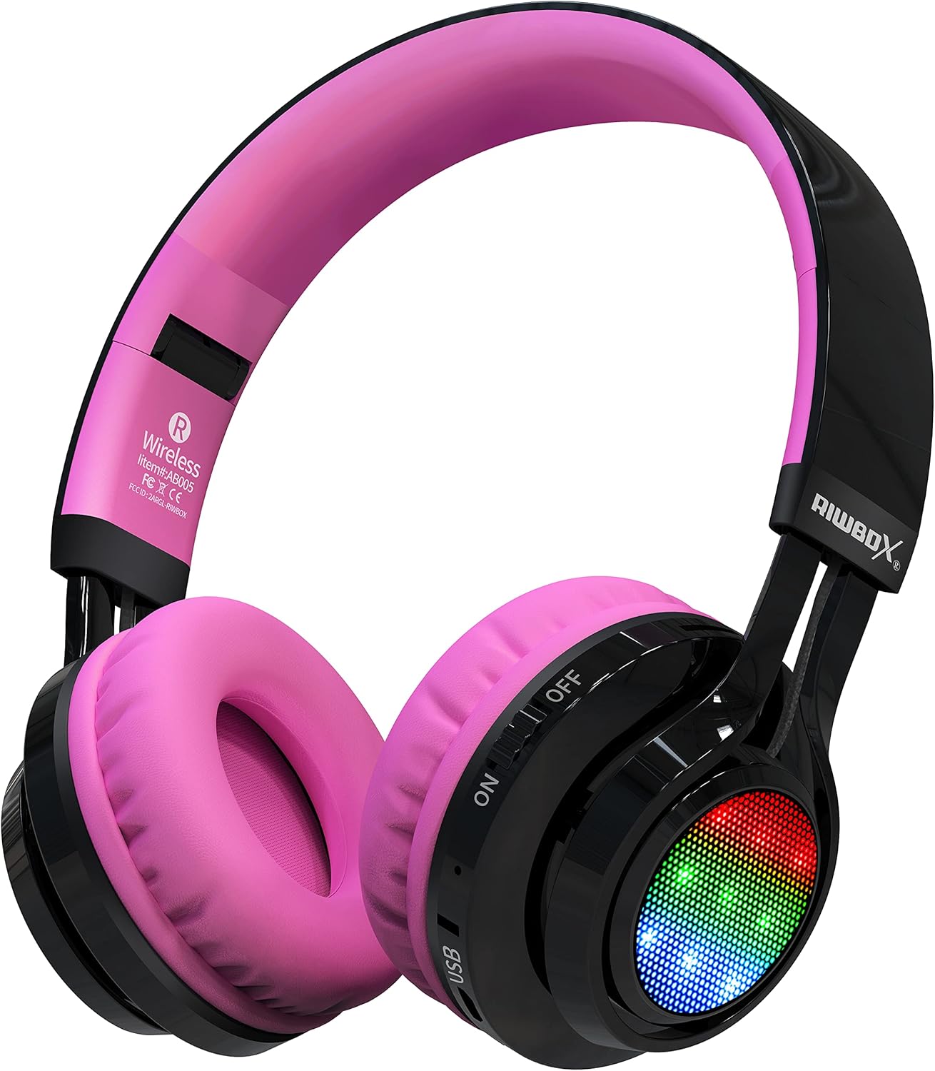 Riwbox AB005 Kids Bluetooth Headphones: Wireless with Microphone, Foldable Design & LED Light