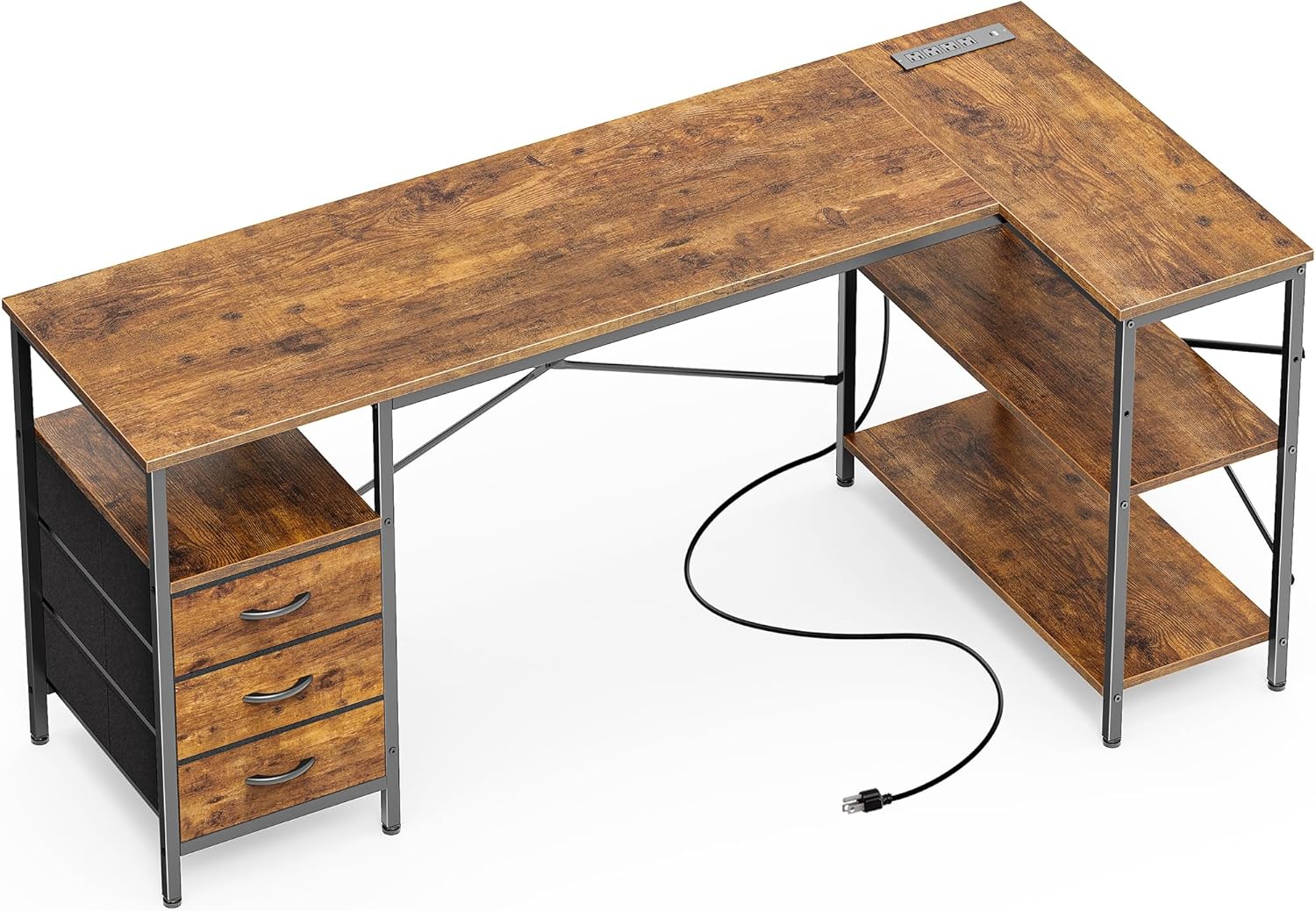 Huuger L Shaped Desk with Power Outlets for Home Office