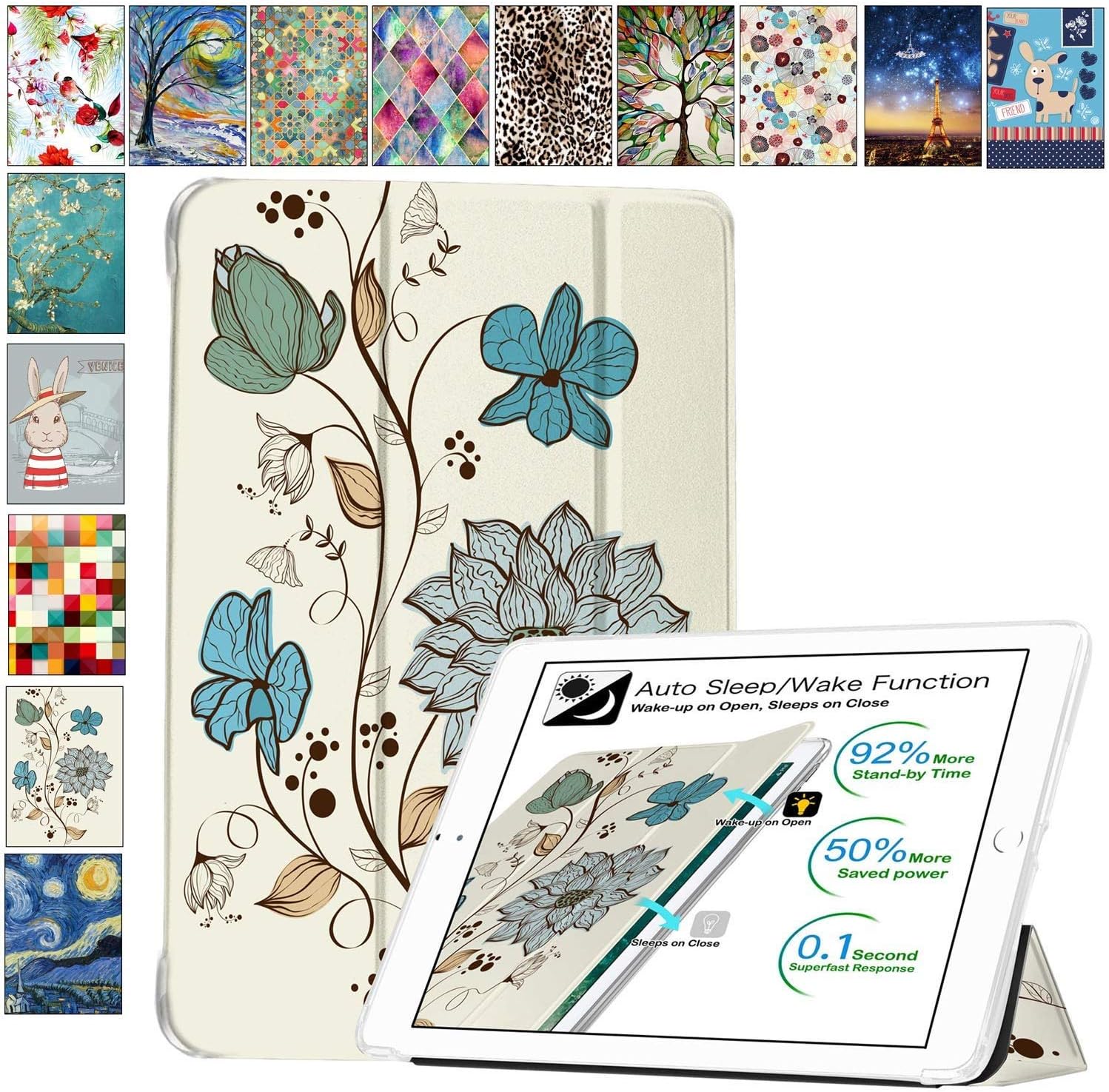 DuraSafe iPad 9 8 7 Case with Dual Angle Stand & Floral Design