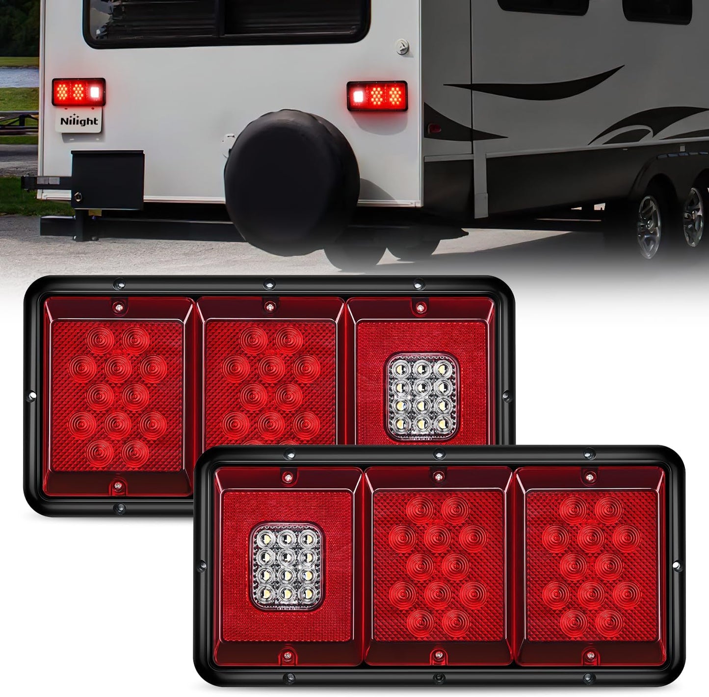 Nilight LED Triple Tail Light for Trailers and RVs - 2PCS