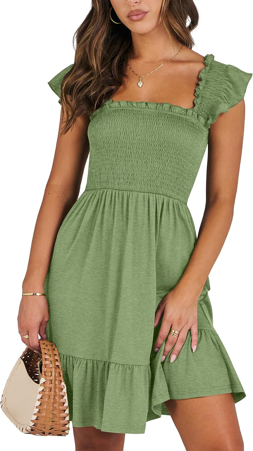ANRABESS Women's Summer Casual Sleeveless Square Neck Dress