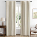 Blackout Linen Curtains 100% Blackout Panels - Cream Luxury Drapes