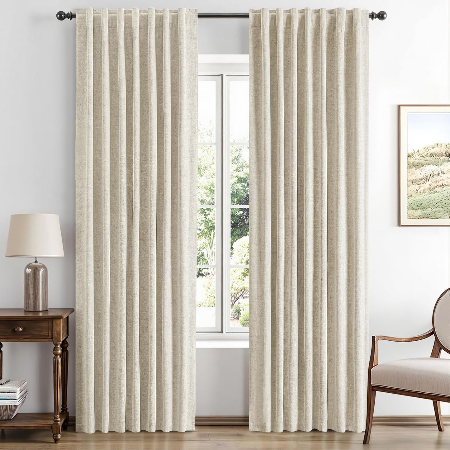 MIULEE 100% Blackout Linen Curtains for Bedroom and Living Room