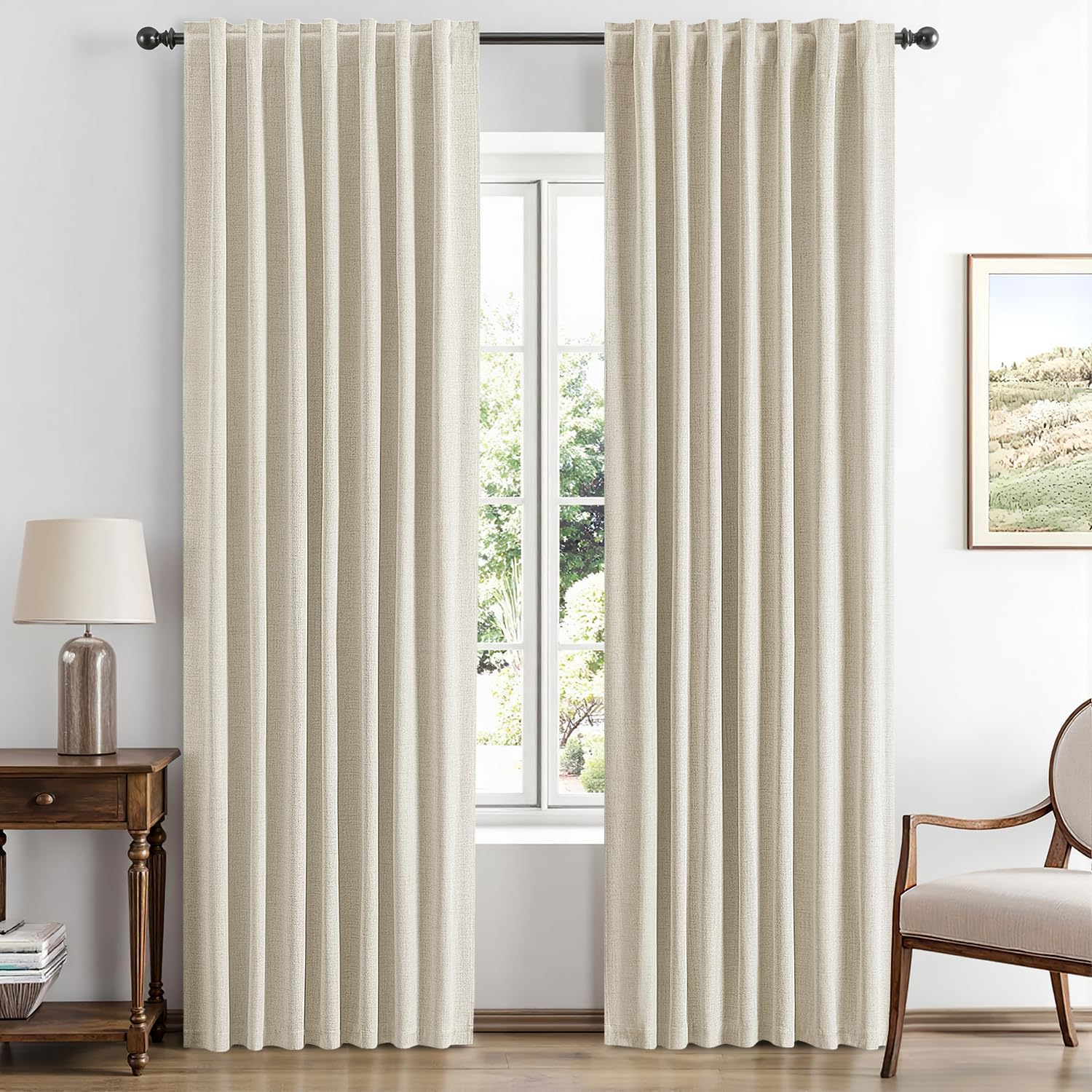 MIULEE 100% Blackout Linen Curtains for Bedroom and Living Room