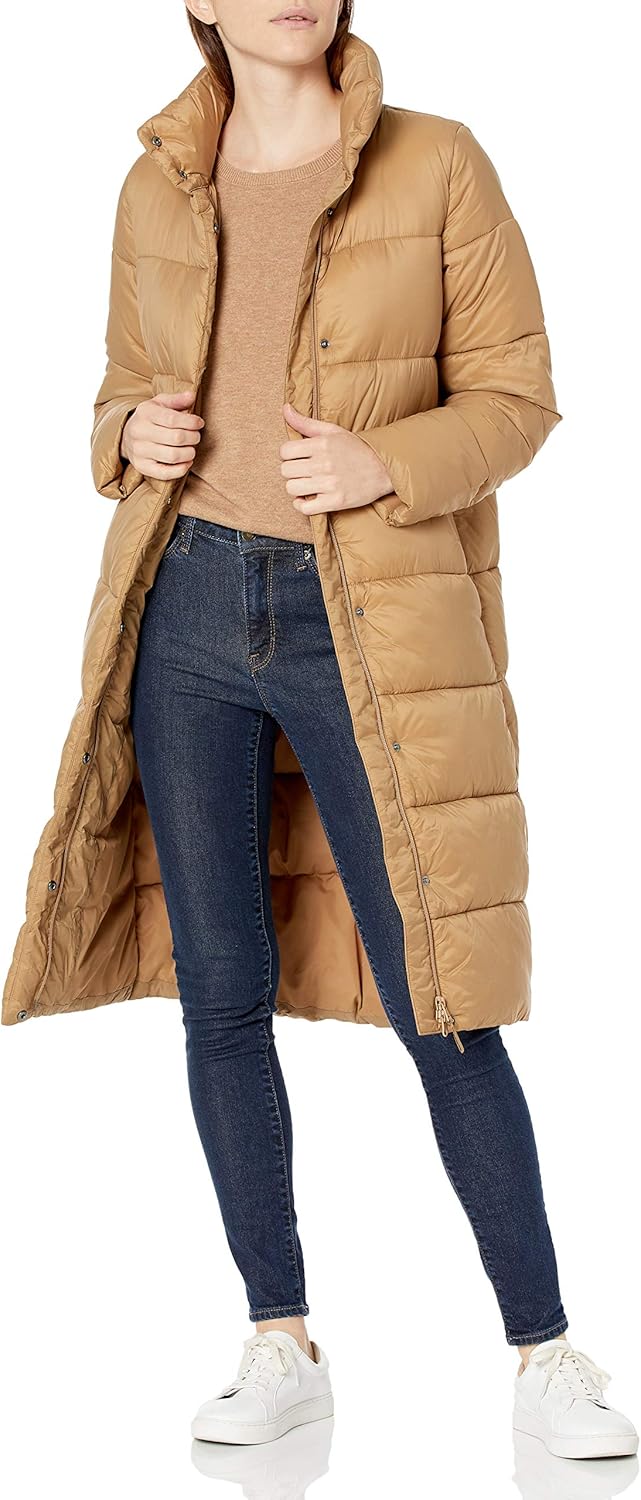 Lightweight Full-Zip Water-Resistant Long Cocoon Puffer Coat