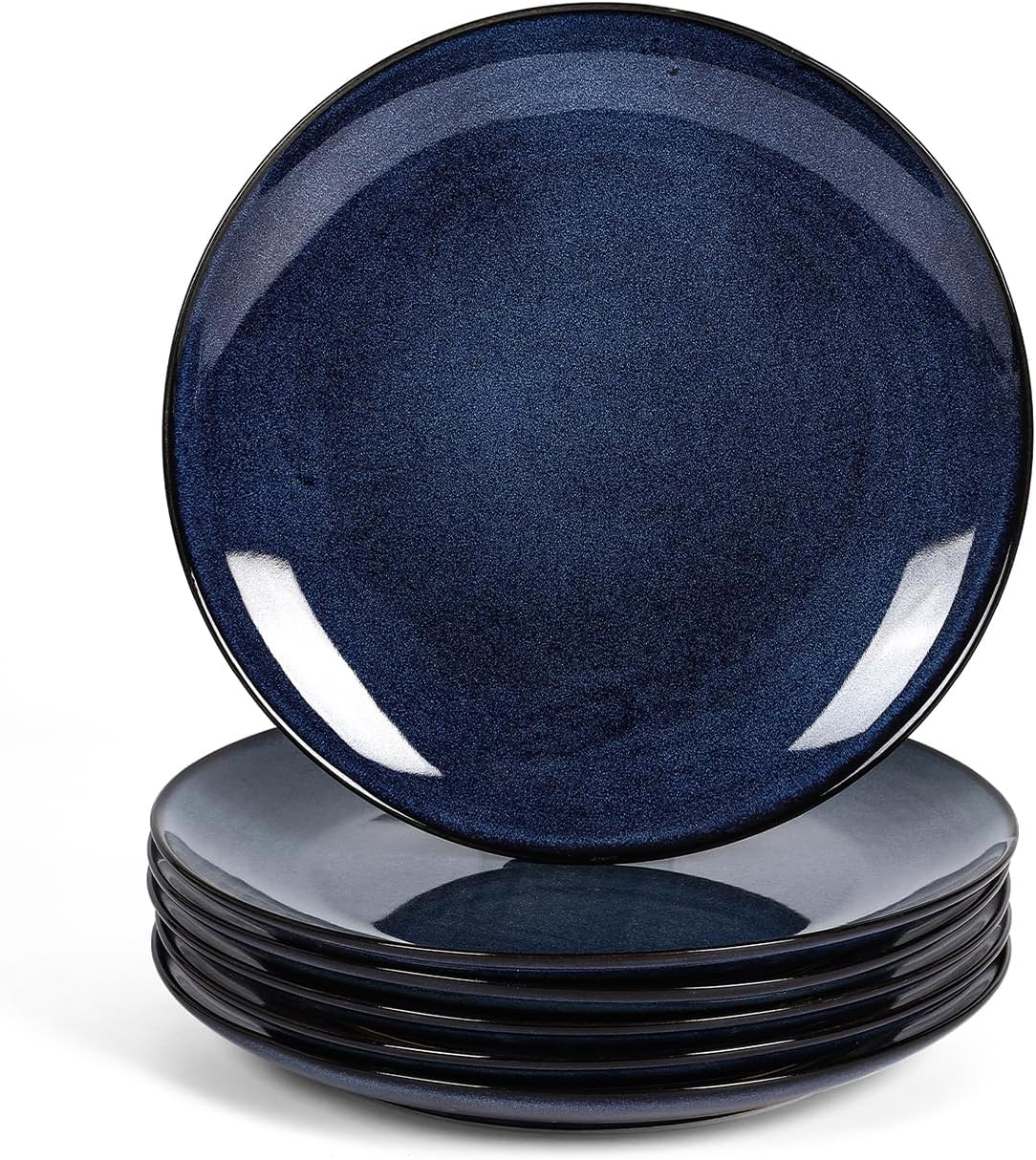 Ceramic Round Plates Set of 6 - Durable 10 inch Dinner Plates