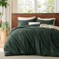 Washed Cotton Duvet Cover King Size - Forest Green Minimalist Comfort