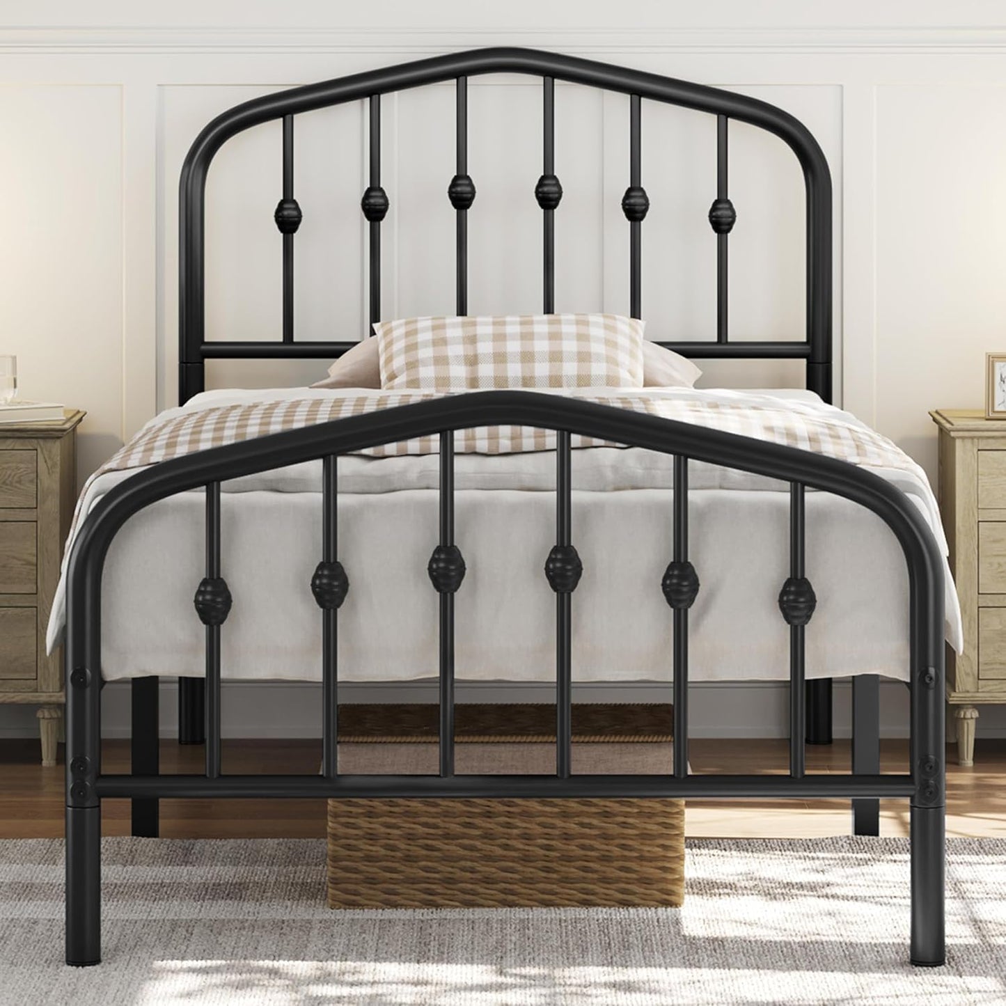 Yaheetech Twin Metal Bed Frame with Victorian Style Headboard