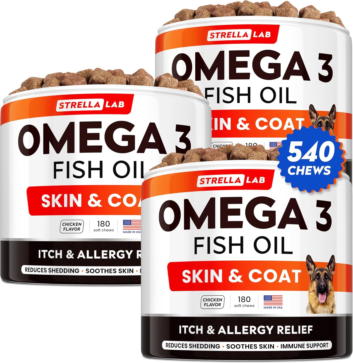 STRELLALAB Omega 3 for Dogs - Fish Oil Treats for Itch Relief
