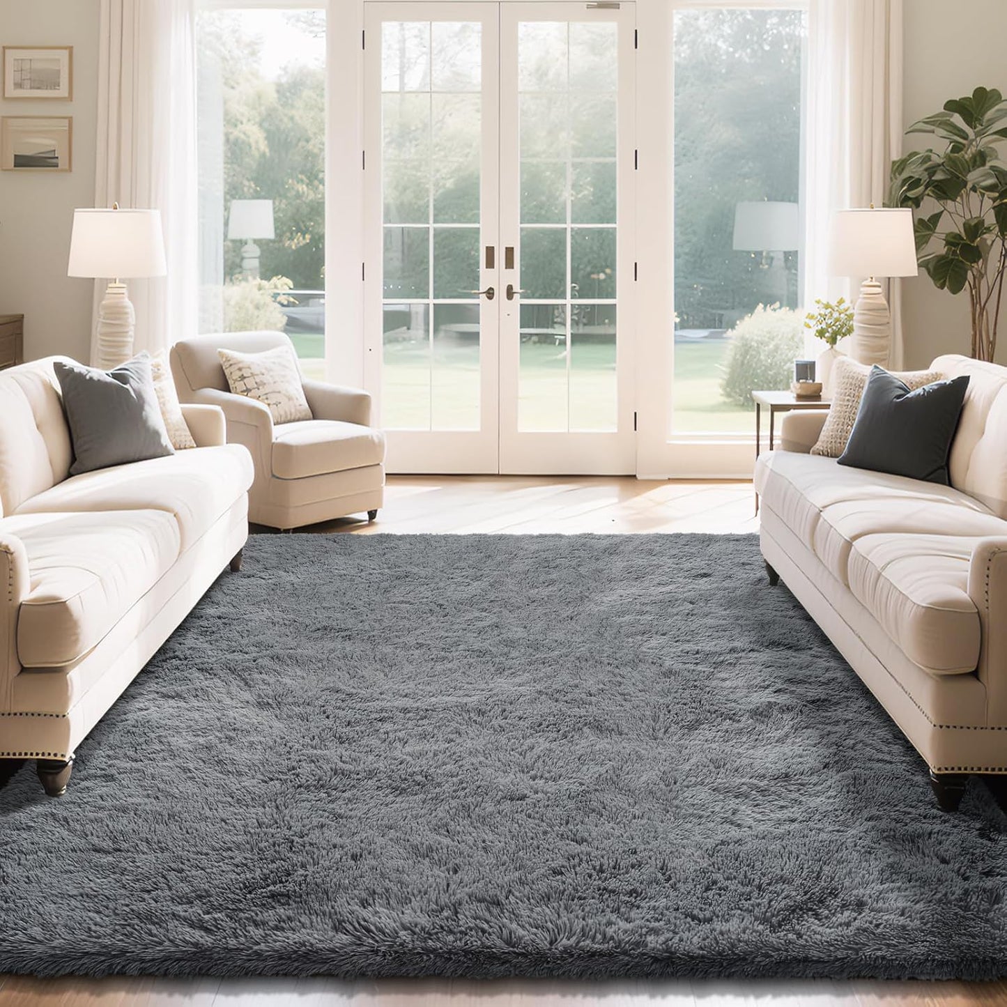 Fluffy Rug Shaggy Area Rug, Dark Grey 8x10 for Living Room