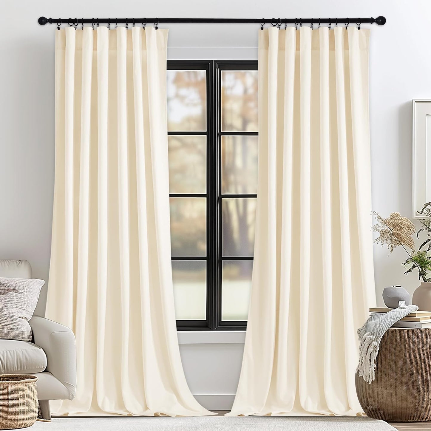 StangH Ivory White Velvet Curtains for Winter Room Decor