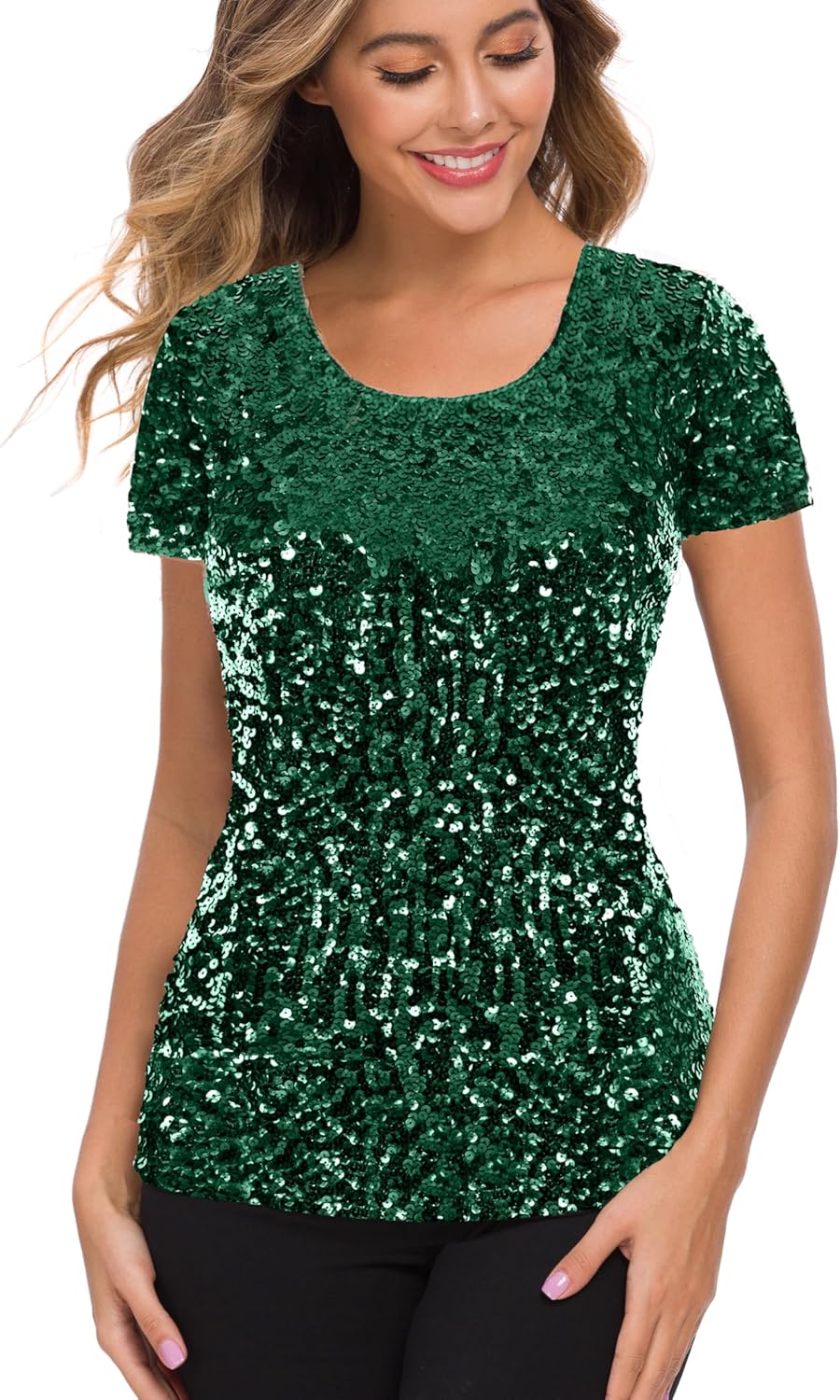 MANER Womens Full Sequin Tops for Sparkle Party Events