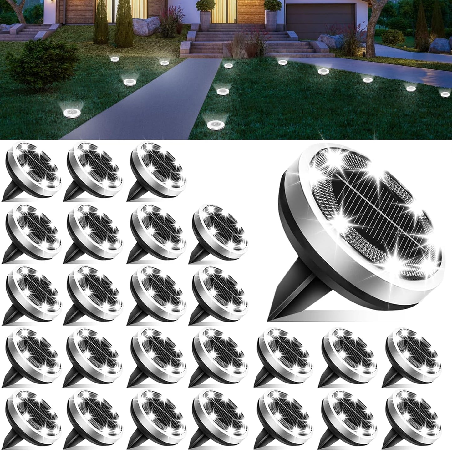 Solar Ground Lights 26 Packs for Outdoor Waterproof Illumination