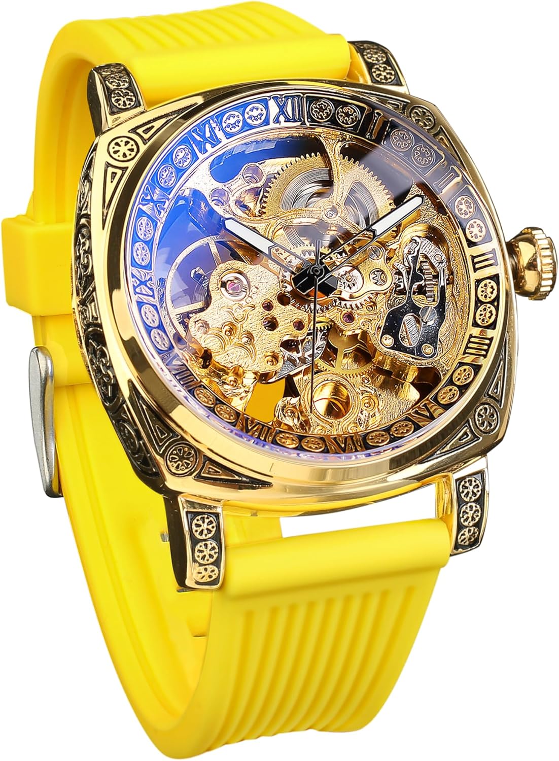 Forsining Square Retro Mechanical Watch with Vintage Leather Strap