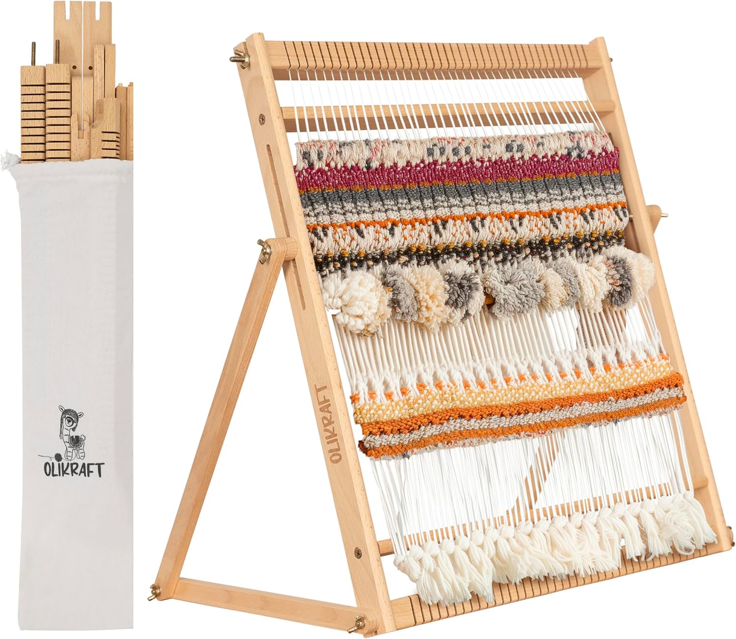 Olikraft Wooden Weaving Loom with Adjustable Stand for All Ages