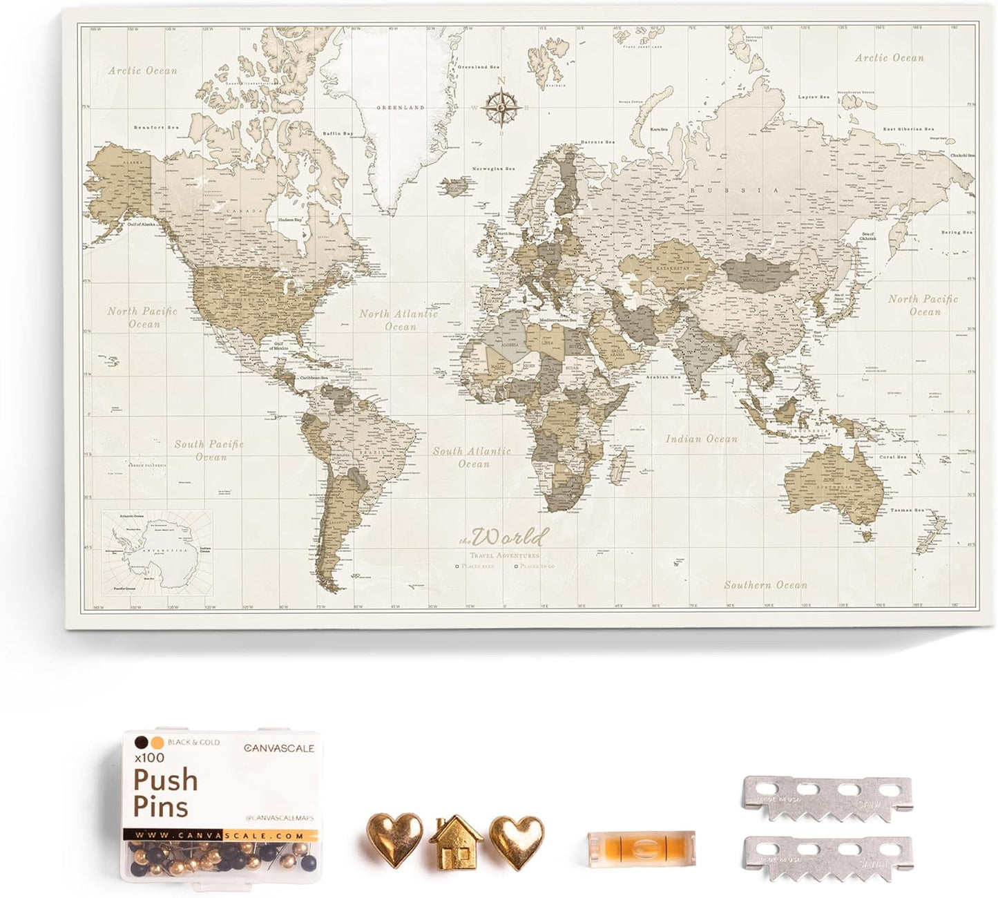 Canvas World Map Cork Pin Board for Stylish Home Decoration