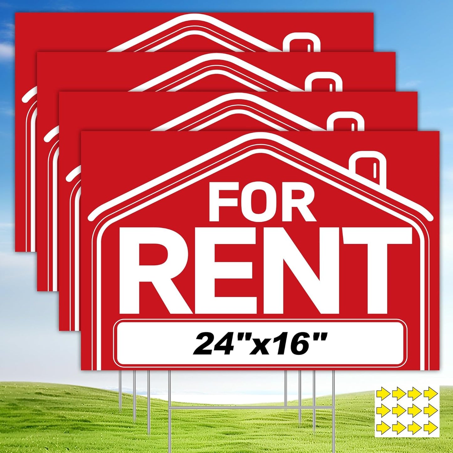 Extra Large For Rent Sign Set with H-Stakes for Visibility