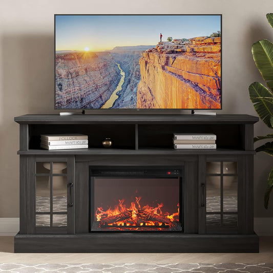 BELLEZE Traditional 58 Rustic TV Stand with Electric Fireplace