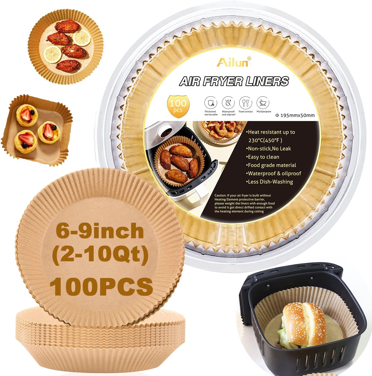 Ailun Non-Stick Air Fryer Liners | 100PCS Oil Resistant Parchment