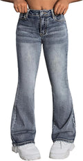 Girls Jeans Flare High Elastic Waist Denim Pants Bell Bottom Stretch