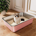 Stainless Steel Litter Box Large High Sided Cat Litter Box - Easy