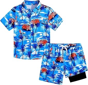 UNICOMIDEA Boys Hawaiian Outfits Tropical Print 2 Piece Set