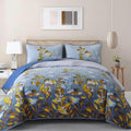 Blue-Gold Floral Quilt Set King/Queen - Lightweight Microfiber