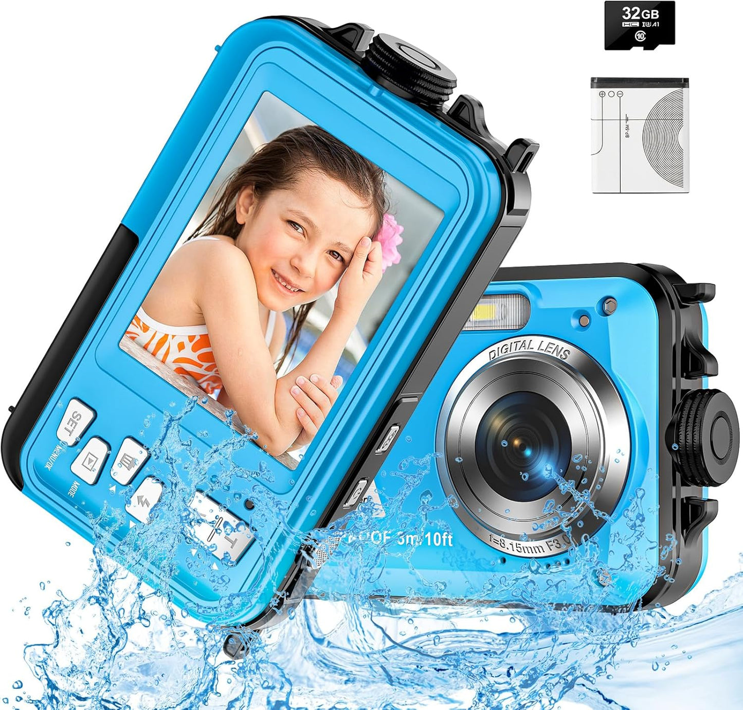 Underwater Camera 10FT 30MP FHD 1080P for Kids Snorkeling