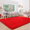 Fluffy Rugs for Living Room 6x9 Red - Washable Large Area Rug