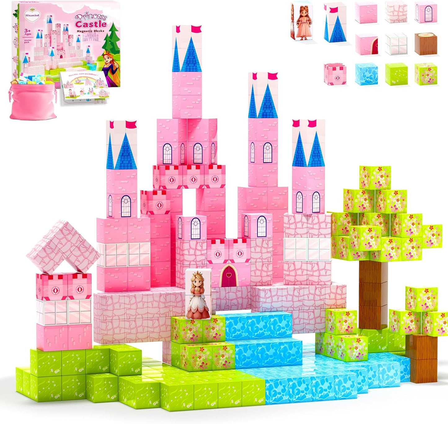 64 Pcs Magnetic Blocks for Creative Princess Castle Building