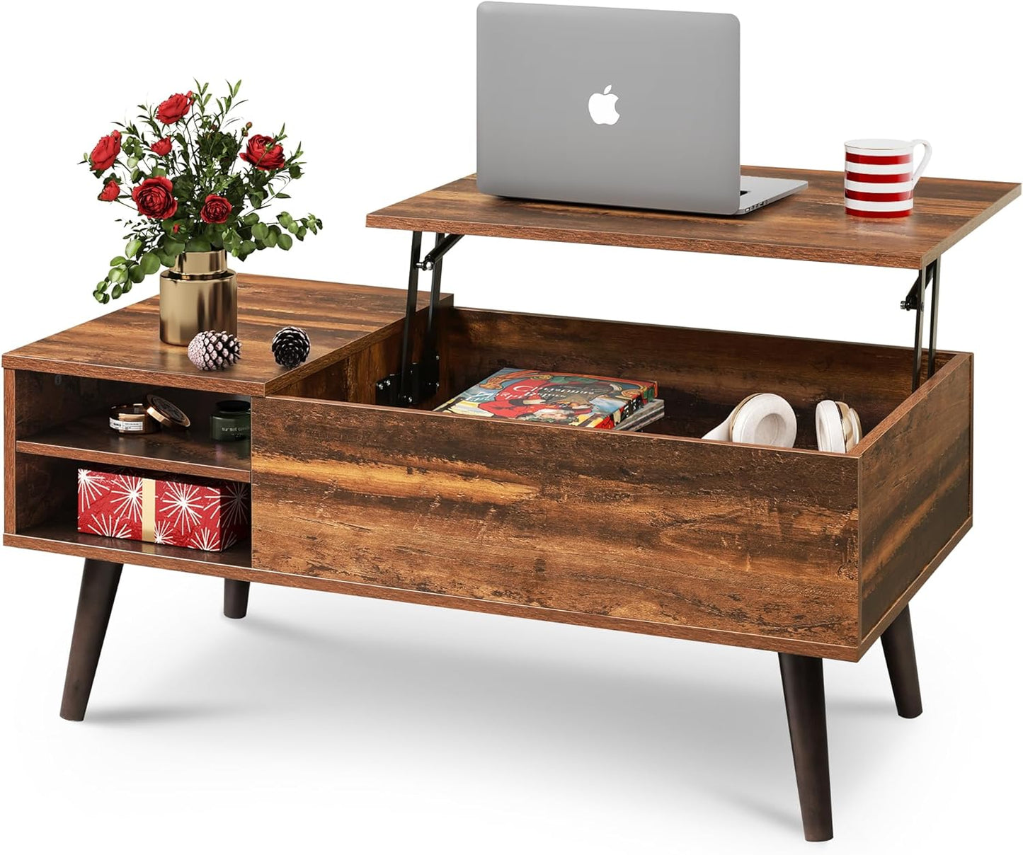 Rustic Oak Lift Top Coffee Table - Hidden Storage