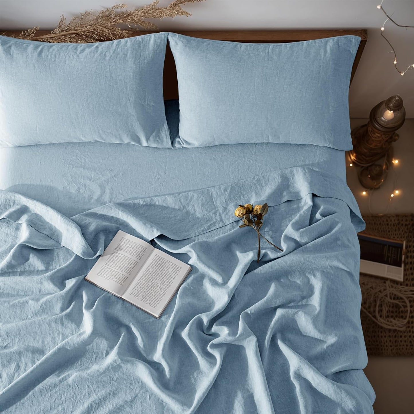 LBRO2M 100% Linen Sheet Set California King Size for Comfort