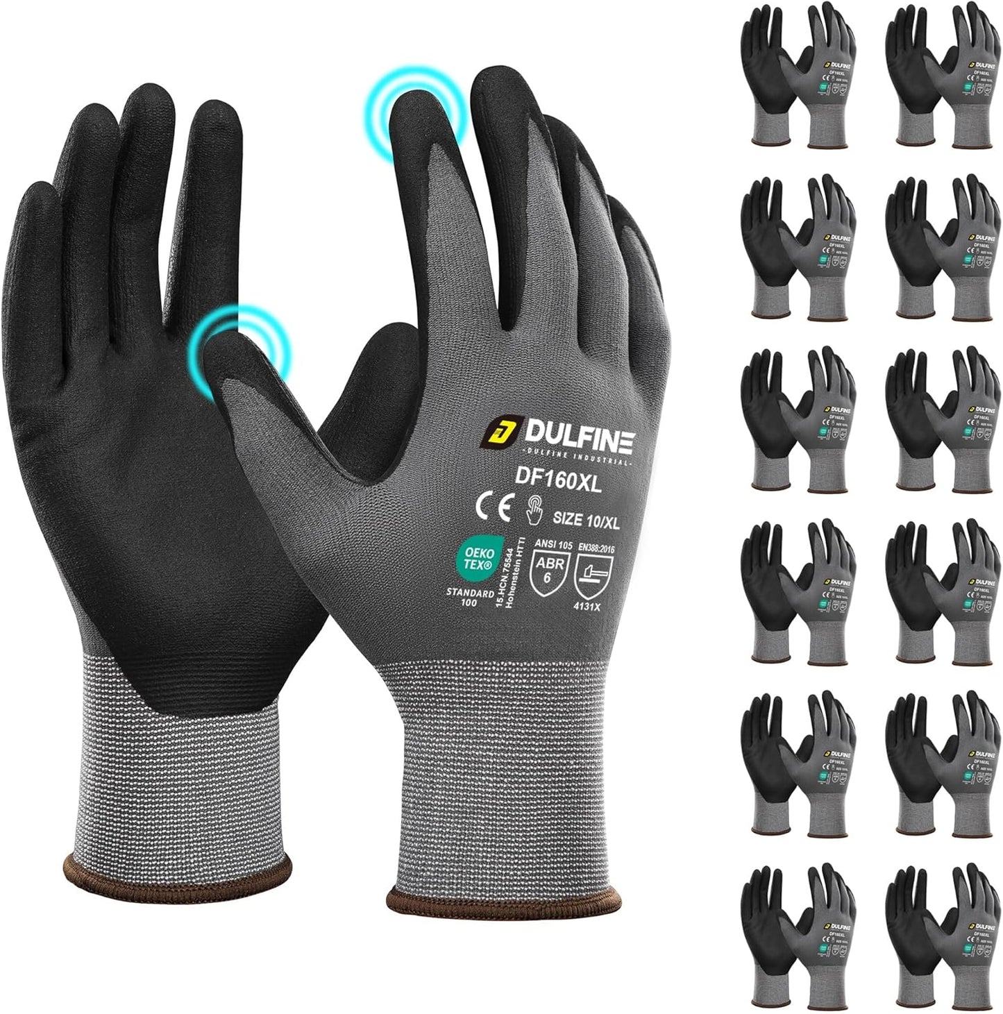 DULFINE Nitrile Coated Safety Gloves - 12 Pairs Pack