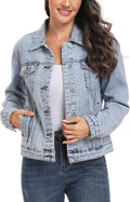 Women's Denim Jacket Button Up Long Sleeve Jean Jacket - Timeless Fit